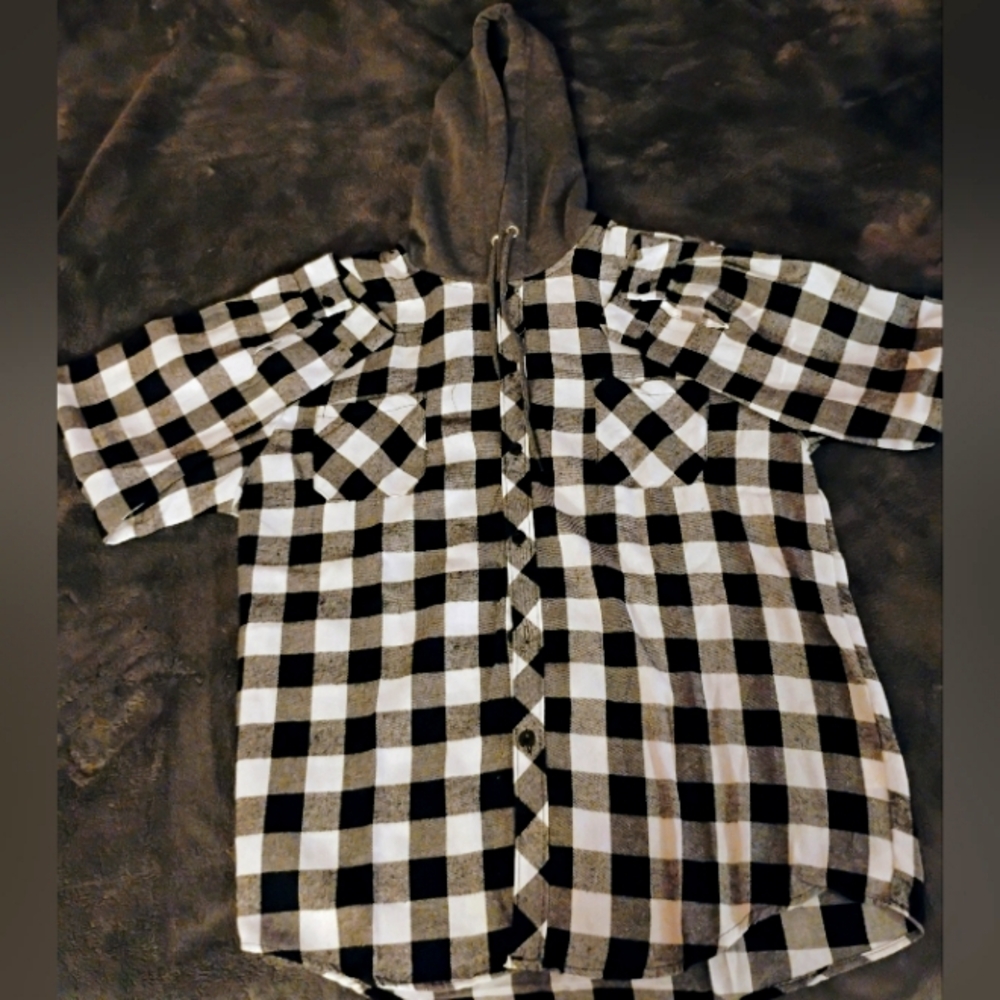 Black & White Checkered Shirt w/ Hood